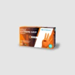 Dispensador de 50 luvas de nitrilo de exame sem pó Extreme Grip com textura de diamante, marca Cuatrogasa cor laranja vivo.